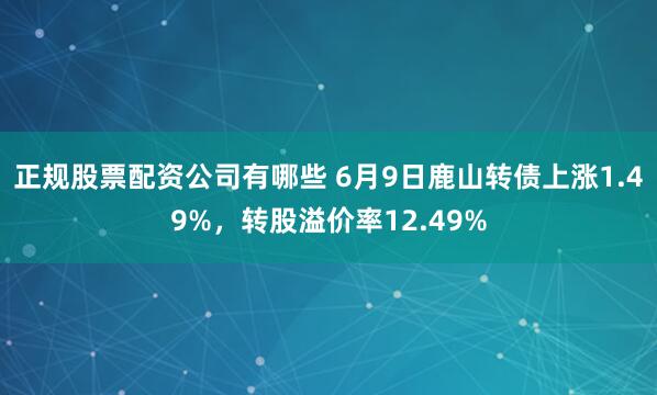 正规股票配资公司有哪些 6月9日鹿山转债上涨1.49%，转股溢价率12.49%