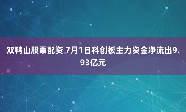 双鸭山股票配资 7月1日科创板主力资金净流出9.93亿元