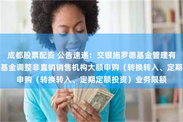 成都股票配资 公告速递：交银施罗德基金管理有限公司关于交银货币基金调整非直销销售机构大额申购（转换转入、定期定额投资）业务限额